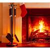Kingson - Set di accessori per caminetto, 4 pezzi, nero, con pala, attizzatoio, spazzola e supporto tondo pesante - Attrezzi in acciaio con manici in acciaio inossidabile e ferro - Lunghezza 49 cm