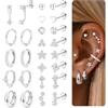 CASSIECA 13Paia Orecchini Donna Argento, Set Orecchini Acciaio Chirurgico Donna Uomo Anallergici Piercing Orecchio Argento Piercing Cartilagine Ipoallergenica per Fori Multipli