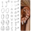 CASSIECA 13Paia Orecchini Donna, Set Orecchini Acciaio Chirurgico Donna Uomo Anallergici Piercing Orecchio Argento Piercing Cartilagine Ipoallergenica per Fori Multipli