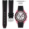 HORACE Cinturino universale per orologio in silicone liquido 20mm - Compatibile Omega x Swatch MoonSwatch - Kit di montaggio incluso (Nero/Cucitura PINK MOON)