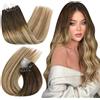 Ugeat Extension Microring Capelli Veri Lisci 40cm 50grammi Castano Scuro Extension Capelli Veri Micro Ring Castani Medio con Biondi Chiaro Remy Professionale 50Ciocche