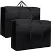 HIKPACKER 2 Pezzi Grande Borsa Portaoggetti, 80 x 46 x 24cm Borsa di Stoccaggio, Oxford Borse Trasloco per Vestiti, con Cerniera e Maniglia, per Traslochi, Stagionale, Piumini, Coperte, Cuscini (Nero)