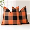 Sungeek, set di 2 federe decorative per cuscini in stile casa di campagna con motivo scozzese a quadri, 40 x 40 cm, in lino, con bordo cucito, per divano, letto, soggiorno, 16x16 pollici (arancione e