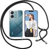 ISOI Cover con Cordino per Xiaomi Redmi 13C/Poco C65, Custodia Trasparente con Collana Tracolla Laccio Collo Ultra Sottile Morbido TPU Silicone Antiurto AntiGraffio Antiscivolo Case, Nero