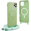 YFSYLL Magnetica Cover per iPhone 13 Pro Max con Cordino,Compatibile con MagSafe,Silicone Case con Regolabile Cordino da Collo Nylon Catena Collana Tracolla - Verde Matcha