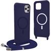 YFSYLL Magnetica Cover per iPhone 13 Pro Max con Cordino,Compatibile con MagSafe,Silicone Case con Regolabile Cordino da Collo Nylon Catena Collana Tracolla - Blu