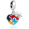MiniJewelry Ciondolo a forma di cuore con puzzle per la consapevolezza dell'autismo, compatibile con braccialetti Pandora, con scritta in lingua inglese Support Hope, per famiglia, sorella, mamma, Natale