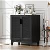 Yvsevnr Nero Mobile Buffet Cucina Legno, Rattan Credenza con Dispositivo Antiribaltamento, Ripiani Regolabili, Moderno Credenza Soggiorno per Soggiorno, Sala da Pranzo, Corridoio 80 x 40 x 89 cm