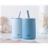 2 bicchieri in silicone blu con cannuccia