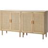 VEVOR Set di 2 Armadietti in Rattan, Armadio Portaoggetti in Rattan con 4 Ante Magnetiche e Ripiani Regolabili, Credenza Portaoggetti per Corridoio, Ingresso, Soggiorno o Cucina, Mobiletto da Casa