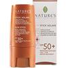Nature's - iSolari, Stick Solare SPF50+, Protezione Solare Labbra, Protezione Solare Zone Delicate e Sensibili, Resistente All'Acqua, 9 ml