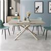 Parama Tavolo allungabile 160-240x90cm top in ceramica effetto travertino e gambe in acciaio beige | Helmi