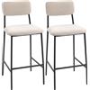 HOMCOM Set 2 Sgabelli da Bar con Schienale Alto, Poggiapiedi e Rivestimento in Ciniglia, Crema | Aosom Italy