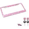 YALOK Bling - Cornice per targa auto, realizzata a mano, in acciaio inox di vetro, lucido, resistente, universale, accessori per auto per ragazze, donne (rosa)