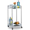 Relaxdays Carrello da Cucina Rotondo, Portavivande con 2 Ripiani a Specchio, Acciaio, con Rotelle, 75 x 50 cm, Argento