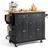 VEVOR Carrello da Cucina, Carrelli Mobili, Piano Ribaltabile in Legno 1100 mm con Mobiletto Portaoggetti, Tavolo con Rotelle, Porta Spezie e Asciugamani, Cassetto Ganci, Isole Portatili, Nero