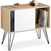 Relaxdays Credenza Retrò, Design Anni'60, in Legno e Metallo, Stile Scandinavo, HxLxP: 70x80x40 cm, Bianco/Nero/Beige