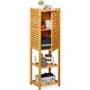 Relaxdays Mobile Bagno Colonna in Bambù, 5 Ripiani & Armadietto con Anta, Cucina, Scaffale, 113 x 35 x 29 cm, naturale