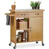 Relaxdays Carrello da Cucina in Bambù e Legno, 4 Rotelle, Piano di Lavoro in Marmo, HxLxP: 85,5 x 89,5 x 36 cm, Naturale