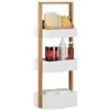 Relaxdays Scaffale bagno in bambù con 3 cestini ripiani mensole di MDF HxLxP: 76 x 30 x 18,5 cm bianco/beige