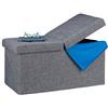 Relaxdays Contenitore Pouf, Capiente Panca Imbottita, Cassapanca con Coperchio Pieghevole, Camera & Sala, grigio scuro