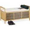 Relaxdays Sgabello con Vano Portaoggetti, Bambù, con Imbottitura, Portaoggetti, HLP 50 x 93 x 48 cm, Legno Naturale
