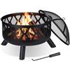 relaxdays Braciere con Protezione Parascintille, D:62 cm, Giardino & Terrazza con Attizzatoio, Camino da Esterno, Nero