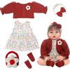Xerteam Vestiti per bambole 18-22 pollici, abiti per bambole da 50-55 cm, accessori per bambole eleganti e luminosi, set di gonne floreali rosse, fascia per capelli, borsa tessuta, calzini (bambola