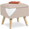 Relaxdays Sgabello con Contenitore, Rivestimento in Lino Sintetico, Gambe in Legno e Coperchio, 40x40x40 cm, Beige
