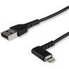StarTech.com Cavo da USB-A a Lightening 2m durevole, nero, angolo retto a 90° in fibra aramidica, Certificato Apple MFi (RUSBLTMM2MBR)