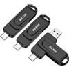 KEXIN Chiavetta USB 64GB 3 Pezzi Chiavetta USB C 64 GB 100 MB/s Girevole Doppia USB3.0 Memoria Esterna PC Tipo A e Tipo C Pen Drive per Smartphone Tablet iPhone 15/16 Auto Console di Gioco, Nero