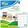 Tico Italia LP4W-7050 Etichette adesive bianche multiuso, 100 fogli A4, rettangolari 70x50,8mm, 15 etichette per foglio, adesivo permanente, stampanti laser e inkjet