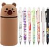 Meanju Set di Penne Gel Cancellabili,Portapenne 2 In 1 con Cerniera | +7 Penne Cancellabili,Astuccio Telescopico,Silicone,Penna a Sfera Cancellabile,0.5mm Penna gel Cancellabile Blu,Scuola