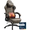 Dowinx Sedia da gioco Big and Tall con supporto lombare massaggiante, sedia da gamer con poggiapiedi, ergonomica, in pelle PU, 180 kg, marrone