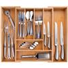 alpina Portaposate da Cassetto - Organizer Casetti Cucina Estensibile 46 x 34-56,5 x 6 cm - Organizzatore Cassetti con 6 a 8 Scomparti - Per Utensili da Cucina, Occhiali da Sole e Altro - Bambù