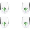 Excelsa Inside Set 4 Bicchieri in Vetro Borosilicato, Decorati a Mano con Soggetti Interni al Bicchiere, Trasparente, 450 ml (Cactus)
