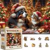 WOODEN.CITY Puzzle natalizio in legno da 500 pezzi con 50 statuette uniche - cane e gatto di Natale - 39,4 x 26,7 cm, realizzato in UE