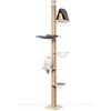 FUKUMARU Albero Tiragraffi per Gatti al Soffitto con Altezza Regolabile (260-300cm),Tiragraffi da Arrampicata a 6 Livelli,Torre per Gatti con Colonna Tiragraffi,Mensola,Capsula Trasparente e Amaca.