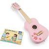 Woet® Chitarra Giocattolo Blu in Legno per Bambini, 6 Corde in Nylon con Tracolla, Corda di Ricambio e Libretto Musicale a Colori con 3 Canzoni, Strumento Educativo, A Partire da 3 Anni