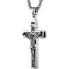 HZMAN - Collana con ciondolo a forma di crocifisso con Gesù Cristo Cattolico su INRI, in acciaio inox, 22+2 catenine