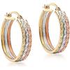 Carissima Orecchini Creole con Taglio Diamantato da 18 mm in Oro Tre Colori 9 ct per Donna