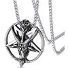 FaithHeart Collana con Pentacolo Invertito Baphomet Ciondolo Satanico Testa di Capra/Pentagramma Satana Sulfuro Occulto Alchimia Inversa Leviatano Croce Acciaio/Oro/Nero + Catena Regolabile
