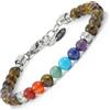 10:10 Bracciale 7 Chakra in acciaio inox e pietre naturali da 6 mm, realizzato in Italia utilizzando materiali di alta qualità. (Occhio di tigre)