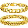 Richsteel Set di 2/3 Braccialetti in Acciaio Inossidabile di Alta Qualità Bracciale Uomo Argento Nero Oro Lunghezze 19cm 21cm 23cm Catena Cubana