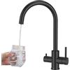 Detbom Rubinetto Lavello Cucina 3 Vie, DETBOM Miscelatore da Cucina per Sistemi Osmosi, 3 in 1 Acqua Potabile a Doppia Leva, Calda e Fredda, Girevole a 360°, Acciaio Inox, Nero Opaco