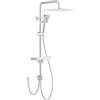 Rainsworth Sistema doccia senza rubinetto Cromo - Doccia a pioggia angolare 30 X 30 cm e soffione a 3 modalità di getto, con deviatore in ottone, set doccia a colonna per doccia con mensola