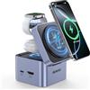 BENFEI Caricabatterie pieghevole 3 in 1 MagSafe con hub USB-C, stazione di ricarica wireless per iPhone 16/15/14/13/12, Apple Watch, AirPods, con supporto HDMI 4K@60Hz, 100W PD e 2 porte USB 3.0 5Gbps