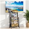 OYRREU Supporto TV da Pavimento per TV 32-60 Pollici, Porta TV da Terra con 3 Ripiani e Cassetto in Tessuto, Mobile TV con Ruote, Altezza Regolabile, Max VESA 400x400 mm, Carico 40 kg, Marrone Vintage