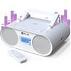 KLIM Lettore CD Stereo Boombox B4 + AM/FM Radio con Lettore CD e USB, Bluetooth, AUX + Stereo casa + Filo o Wireless + Batteria ricaricabile, Telecomando, Standby, EQ Digitale + NUOVO (Bianco)