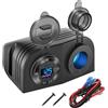 Hapytrip Pannello tipo tenda Presa USB 12V Presa accendisigari illuminata, PD3.0 & QC3.0 Caricatore in alluminio con porta USB da auto con Voltmetro e interruttore a LED, Pannello di alimentazione impermeabile